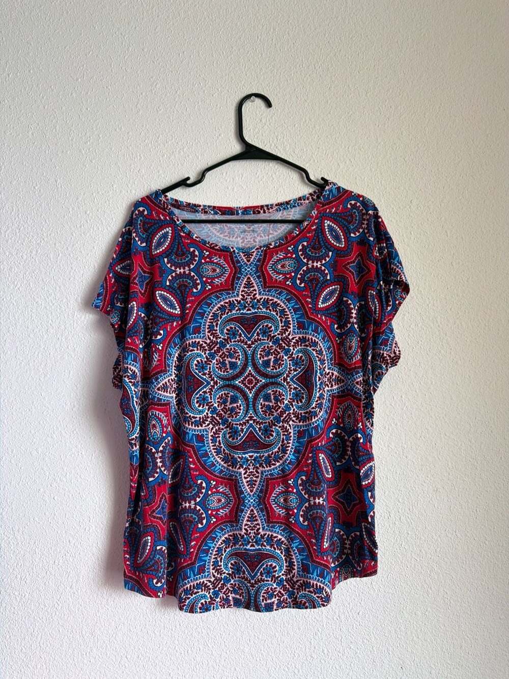 Westport Woman Paisley Mandala Print Short Sleeve Top Size 1X